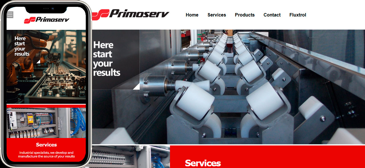 Site Primoserv apresentado nas versões desktop e mobile